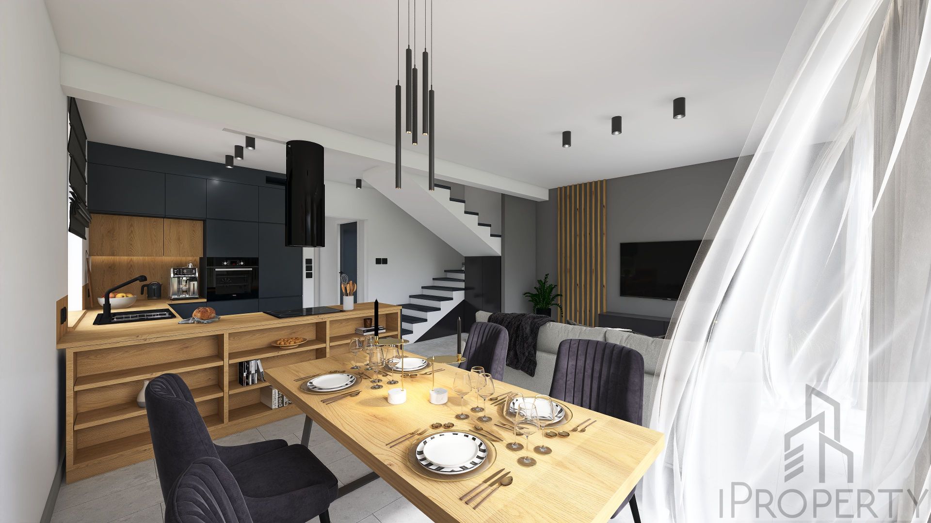 Krakowskie Mieszkania – Sasanka – salon z aneksem kuchennym (4)
