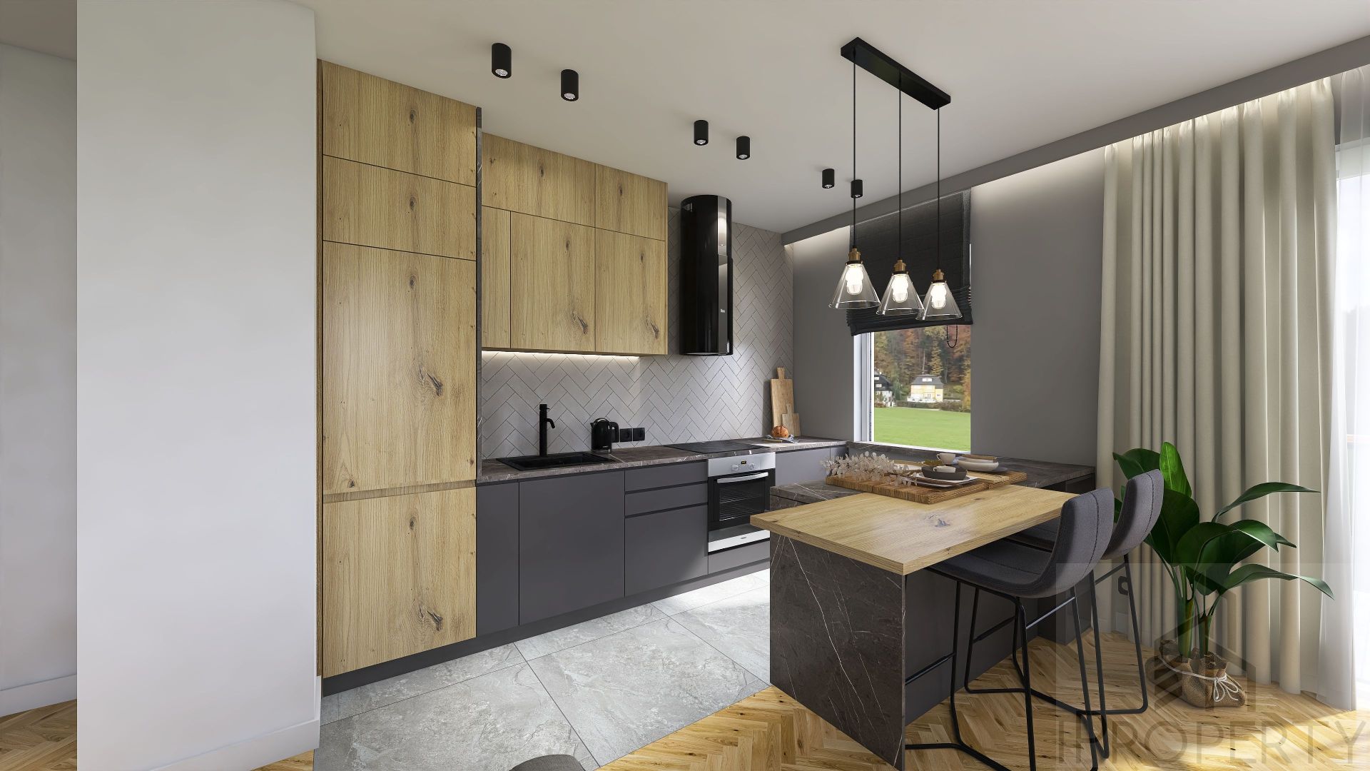 M5 – Belzacka – parter bud. A – salon z aneksem kuchennym (1)