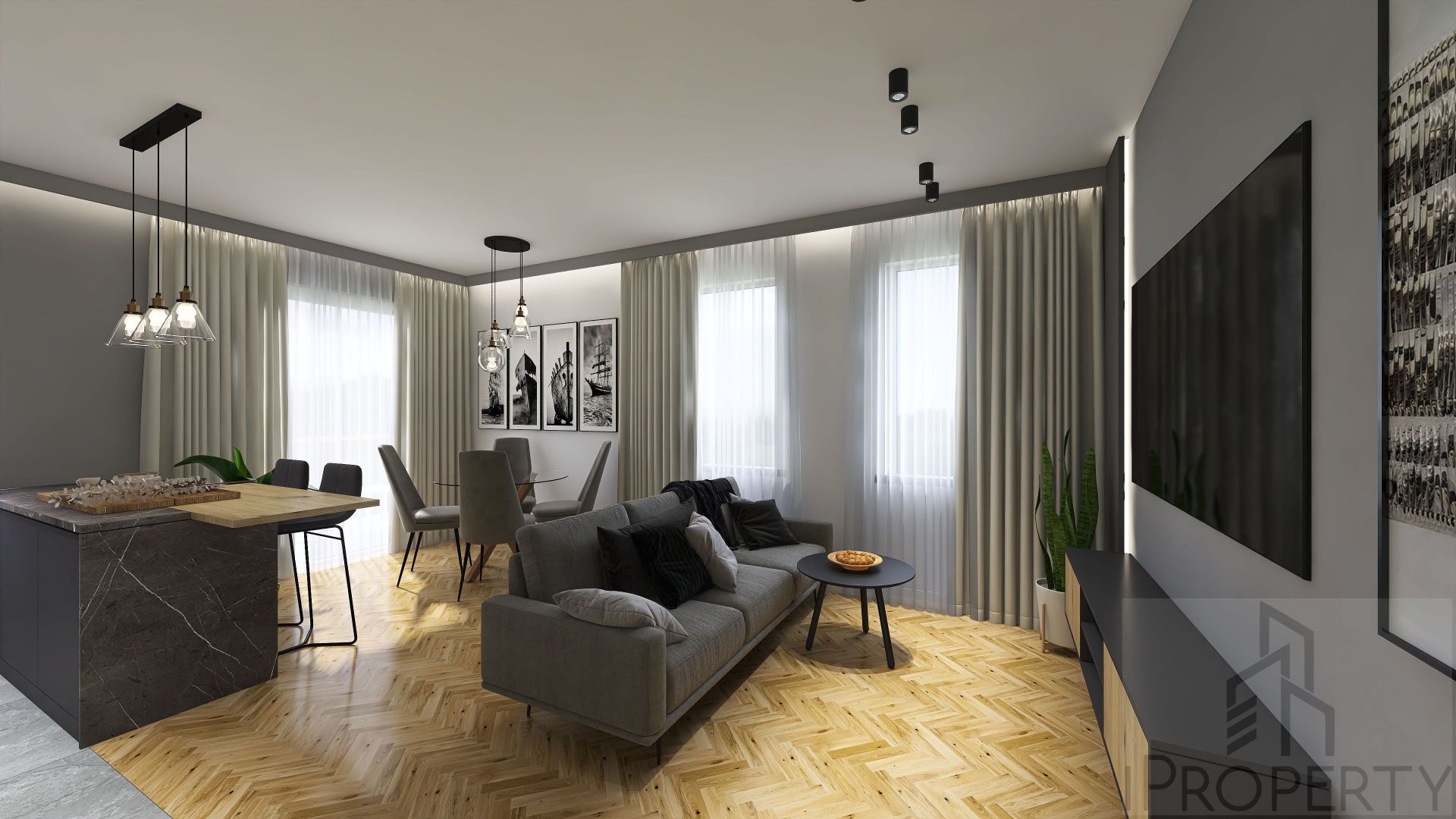 M5 – Belzacka – parter bud. A – salon z aneksem kuchennym (2)