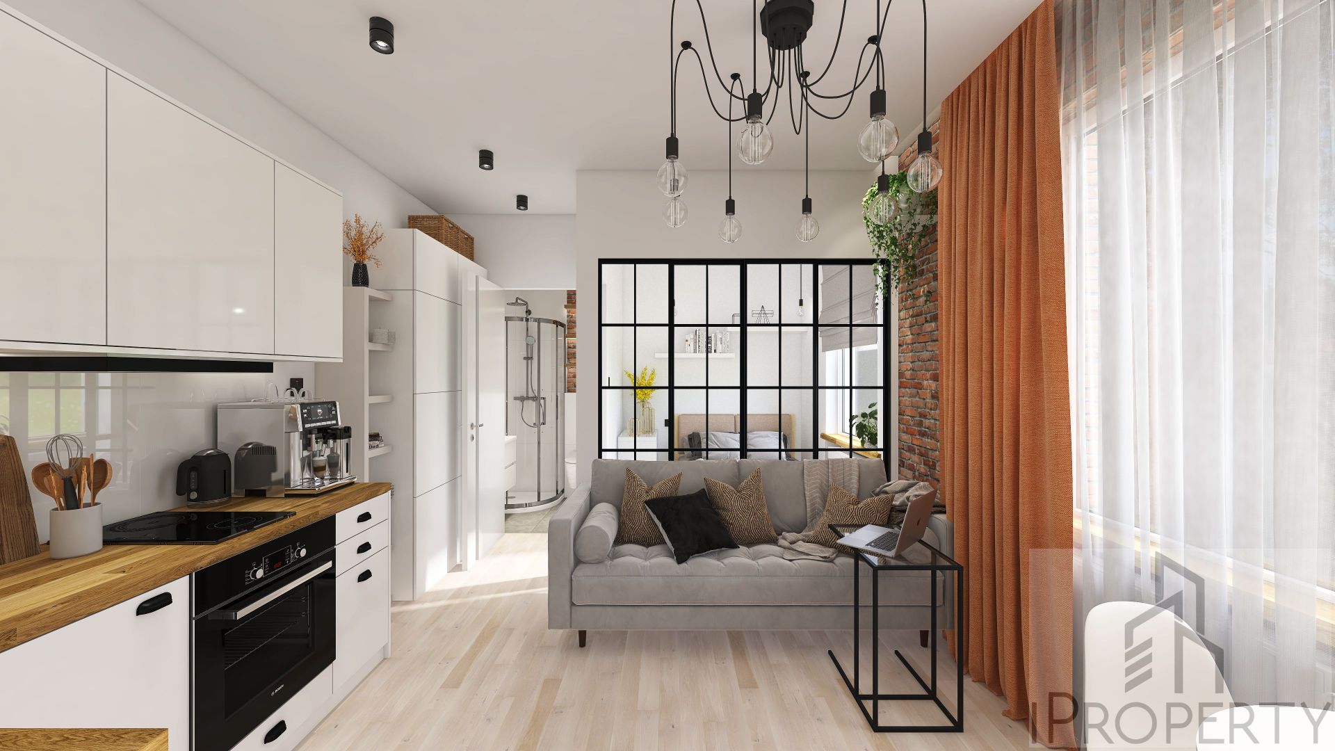 Targowa Łódź – salon z aneksem kuchennym (1)