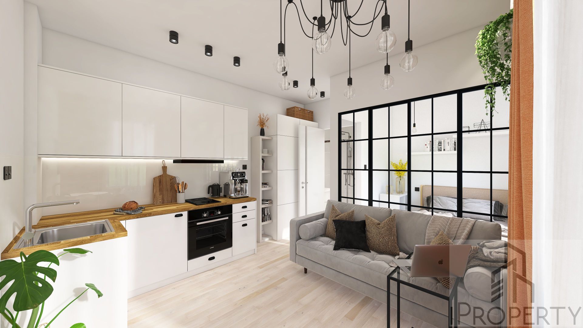 Targowa Łódź – salon z aneksem kuchennym (2)