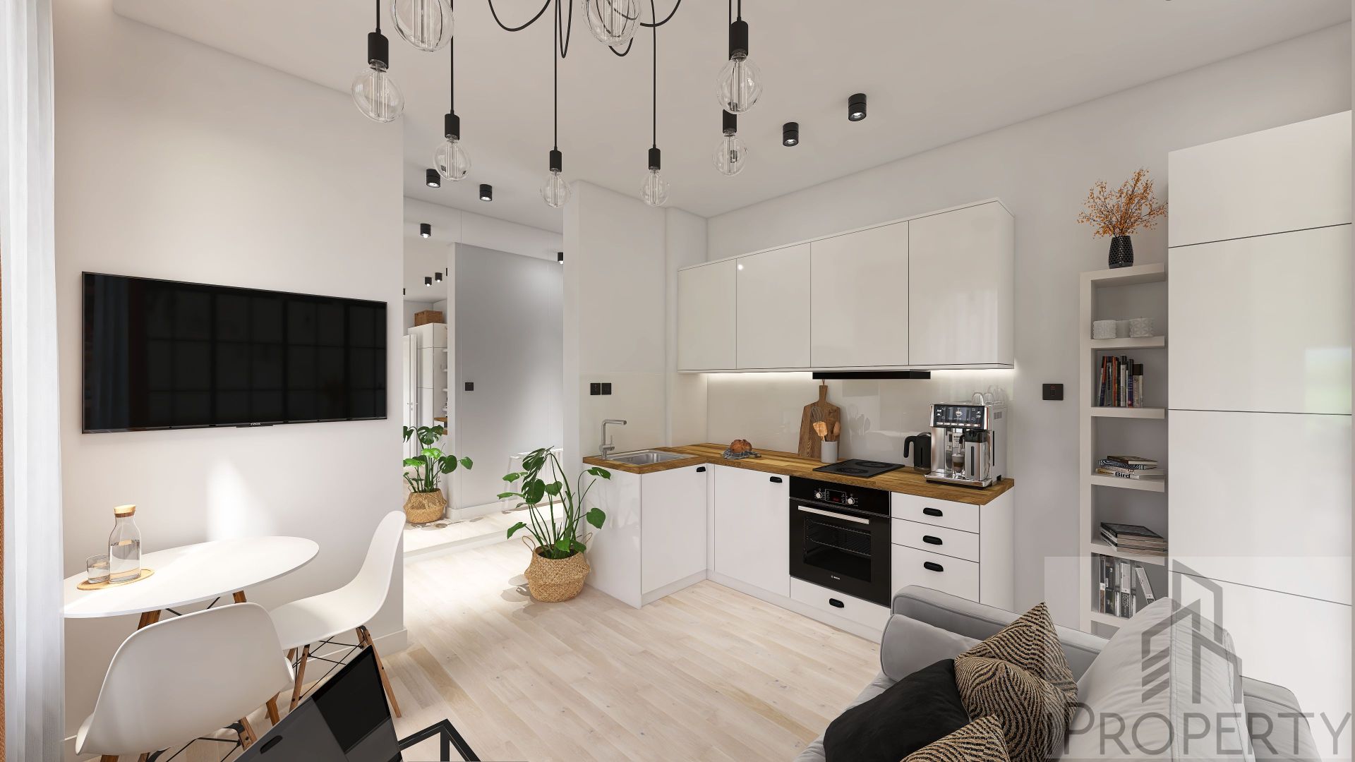 Targowa Łódź – salon z aneksem kuchennym (3)